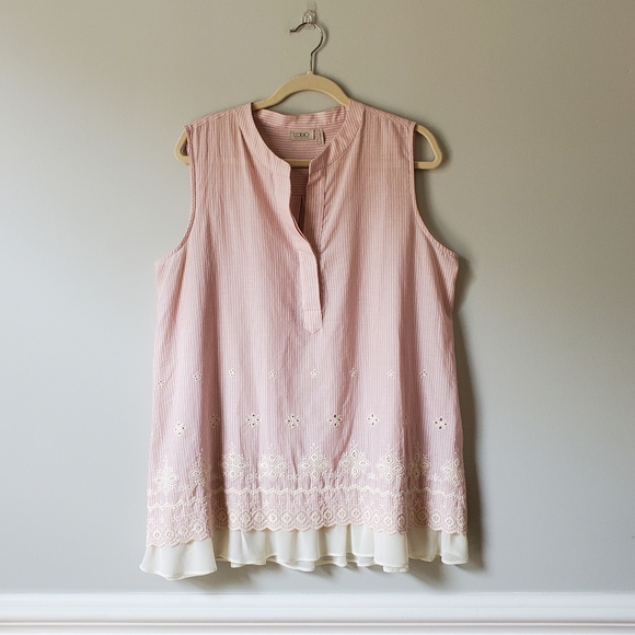LOGO | Pink & White Striped Embroidered Tunic Top